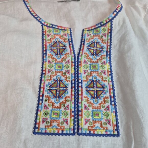 John Mark Womens Embroidered Linen Blouse  size S White Long Sleeve - Picture 3 of 14